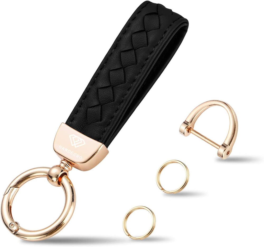 Genuine Leather Car Keychain, Handmade Knit Sheepskin Key Chains for Women, Univ