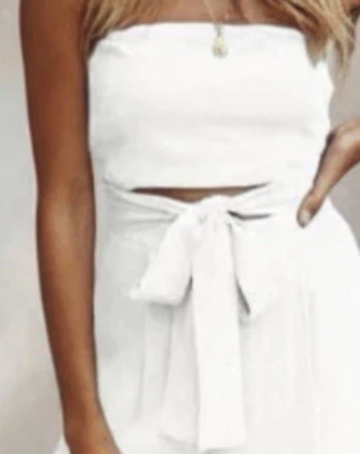 Boho Beach Hut White Cutout Romper Jumpsuit Strapless Wide Leg Large NWT