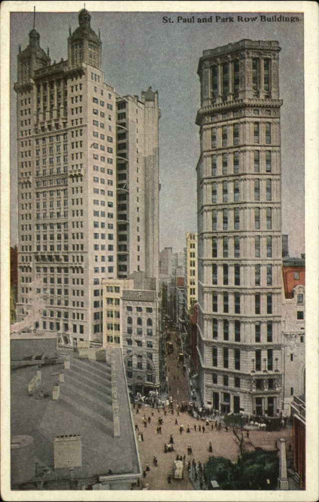 New York City New York St Paul & Park Row buildings unused vintage postcard