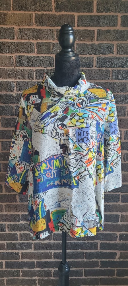 Shana Womens Abstract Art To Wear City Graffiti Tunic Top Size Large-image