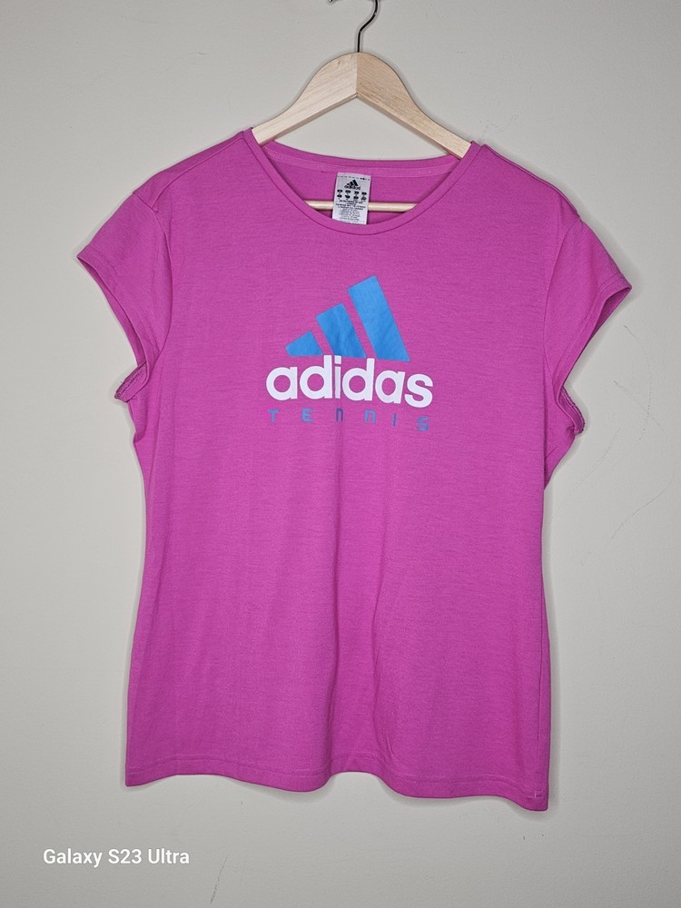adidas Women's Pink Cotton  T-Shirt Logo Crew Neck Short Cap Sleeve XL