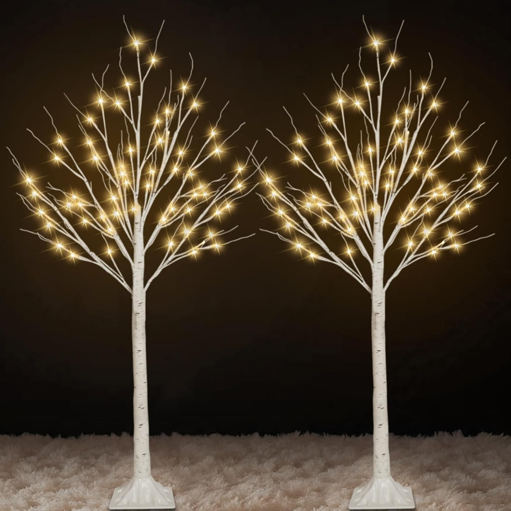 2-Pack 4FT Lighted Birch Trees (Higher Size & Floor Standing), 96 LED Twinkling