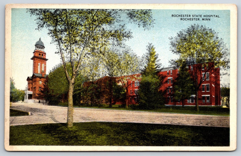 Rochester Minnesota~State Hospital Red Brick Bldg Street View~Vintage Postcard