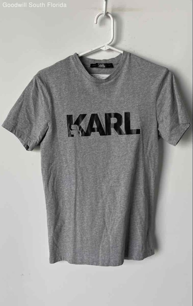 Karl Lagerfeld Womens Gray Cotton Short Sleeve Crew Neck Pullover T-Shirt Size S