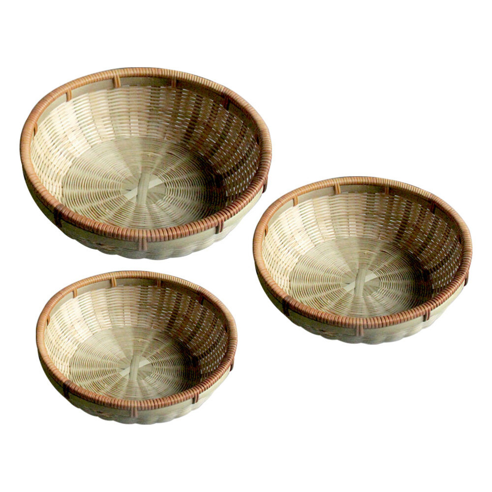3 Pcs Wicker Bread Baskets Rattan Serving Tray Woven Storage Bamboo Home