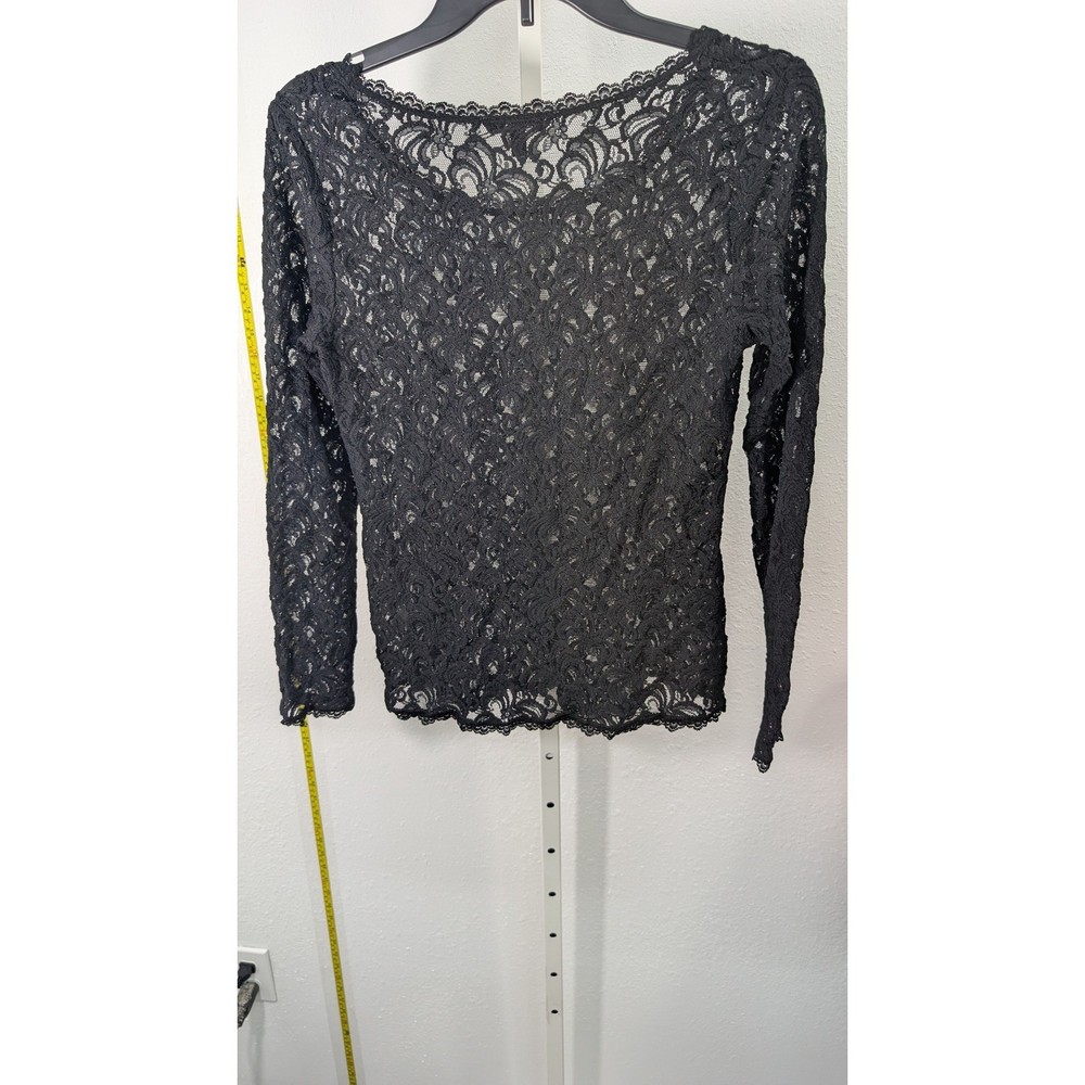 Apt 9 Womens Small Black Floral Lace Long Sleeve Scoop Neck Sheer Blouse Top