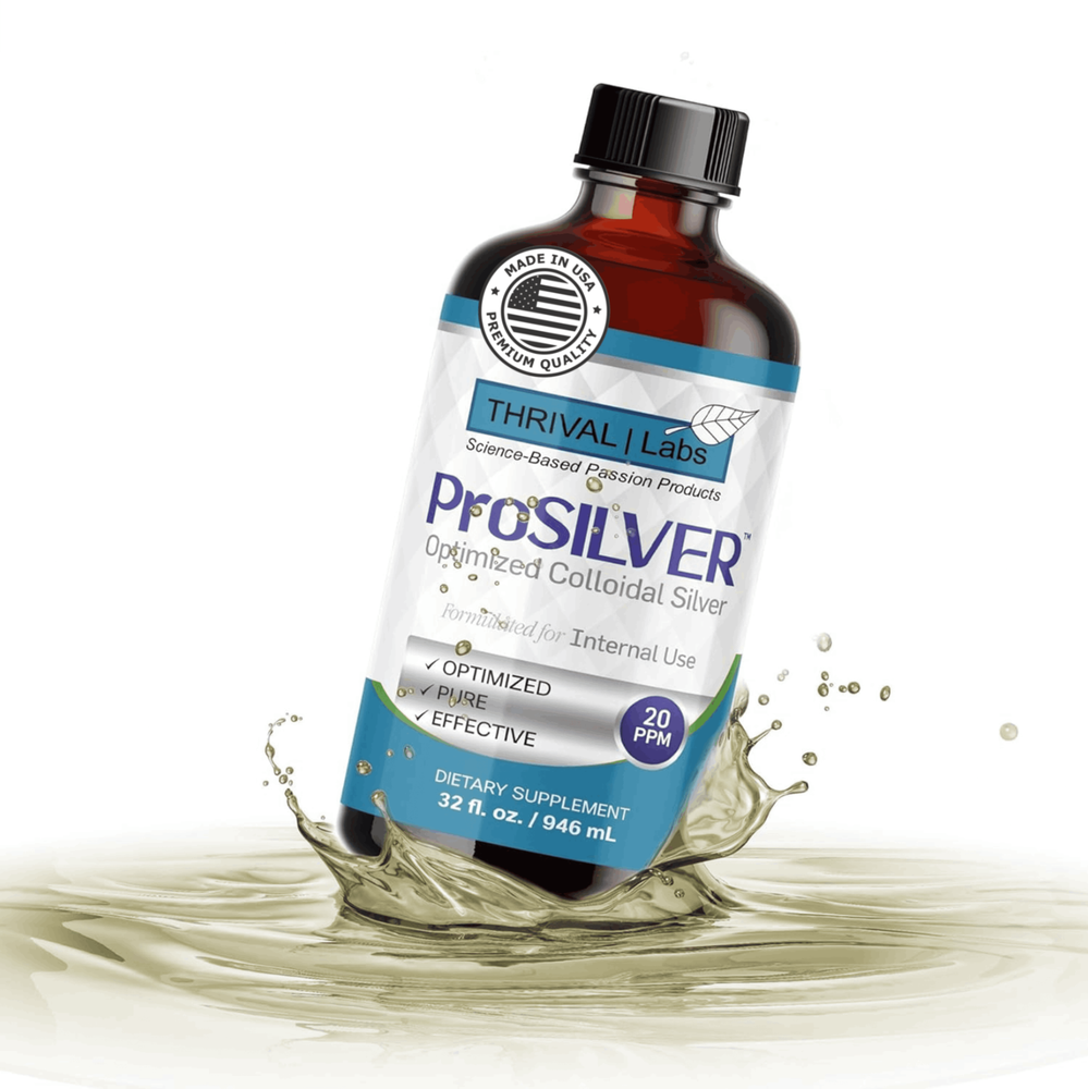 ProSILVER Blue 20 PPM Colloidal Silver Liquid 32oz Glass Bottle by Thrival Labs