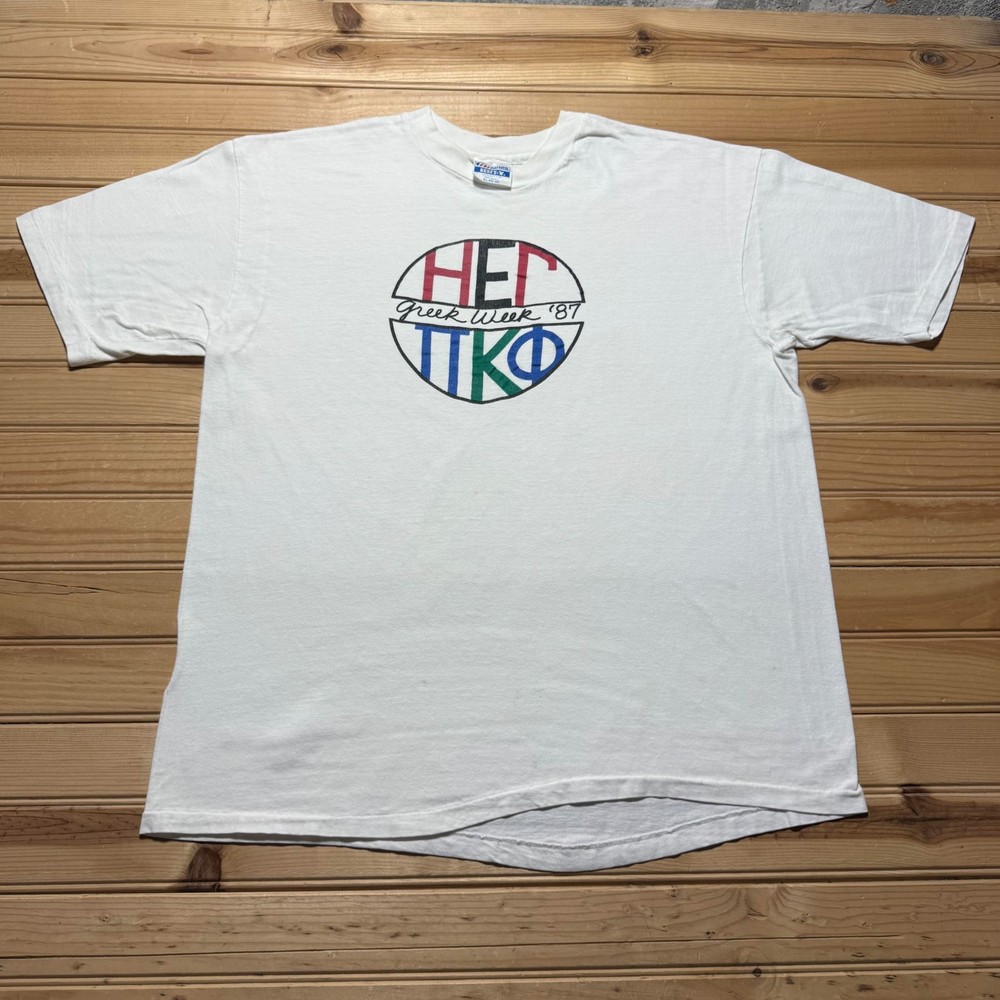 Vintage 1987 Hanes Greek Week Pi Kappa Phi Fraternity College T-Shirt USA - XL