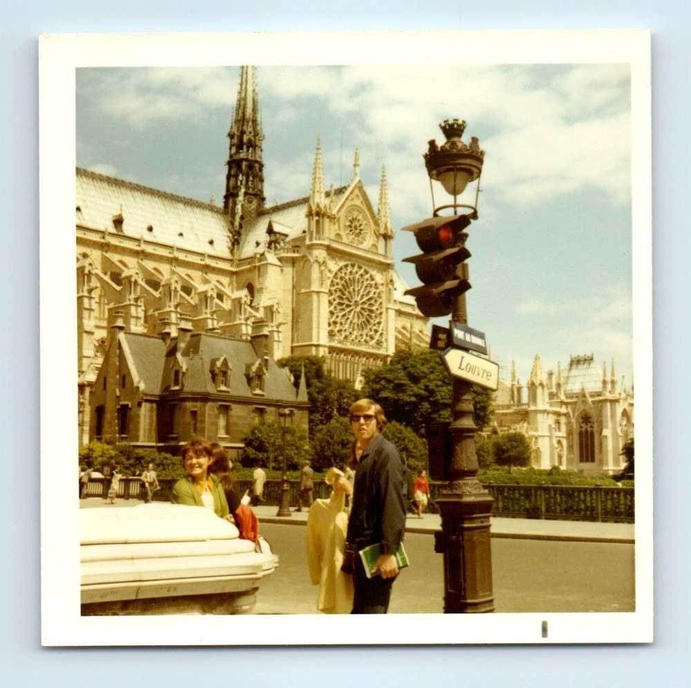 Old Vintage Square Color Photo NOTRE DAME PARIS FRANCE STREET LOUVRE SIGN
