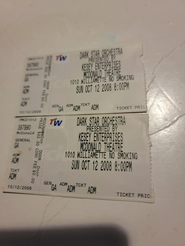 Two Dark Star Orchestra Concert Ticket Stubs Vintage 2008 Mcdonald Theater
