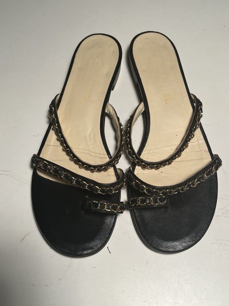 Chanel Chainlink Black Sandal Size 38.5