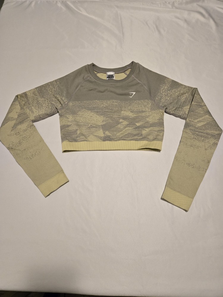 Gymshark Women's Flex Sports Long Sleeve Crop Top Grey To Yellow Medium NWT