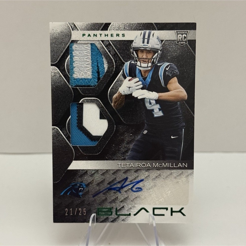 Tetairoa McMillan 2025 Panini Black Emerald Rookie Patch Auto /25  Panthers