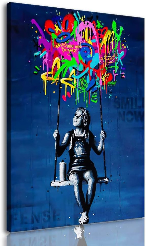 Framed Banksy Street Graffiti Wall Art Decor Large Abstract Pictures Canvas Pain-image