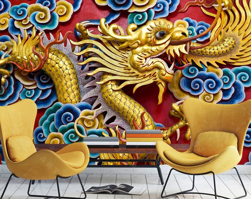 3D Golden Dragon ZHUA2435 Wallpaper Wall Murals Removable Self-adhesive Ann