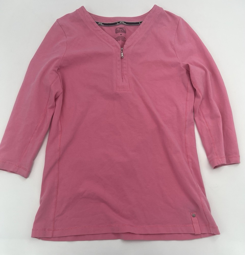 Lauren Ralph Lauren Women's Pink Quarter Zip 3/4 Sleeve Shirt Size Small