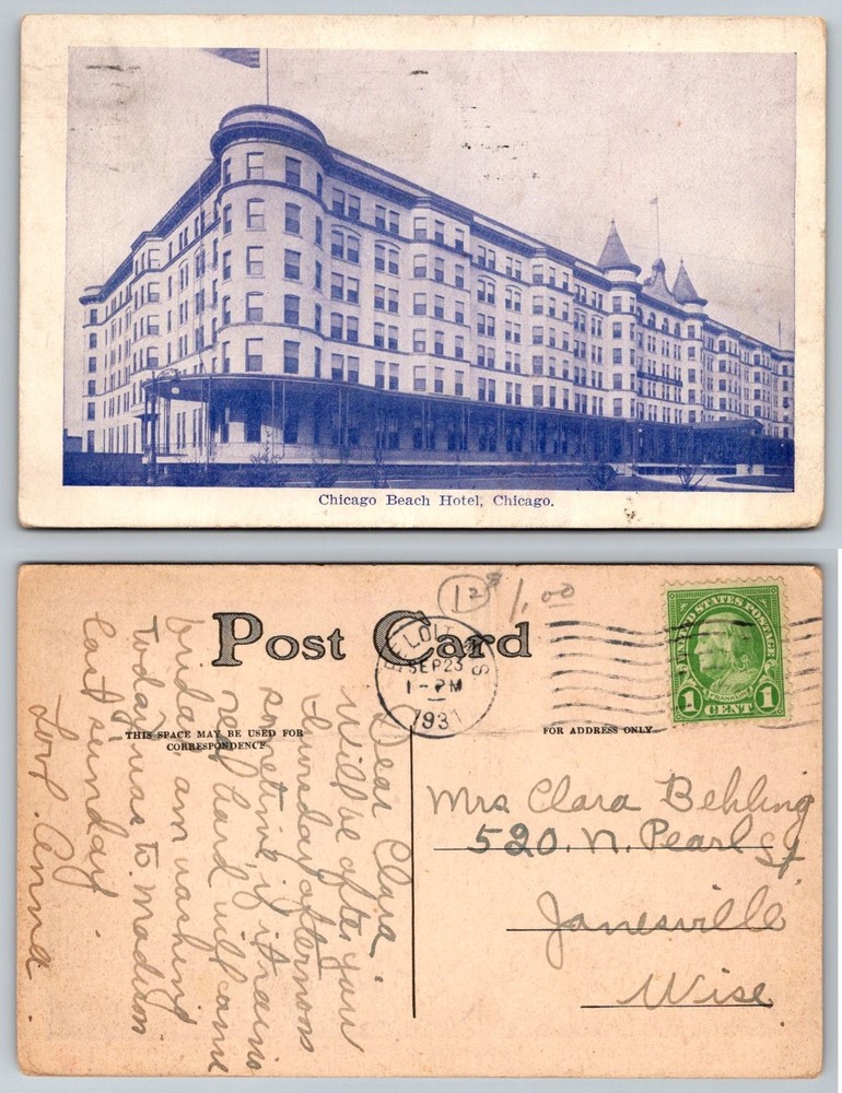 Chicago Beach Hotel Chicago IL Vintage Postcard 1913 Divided Back