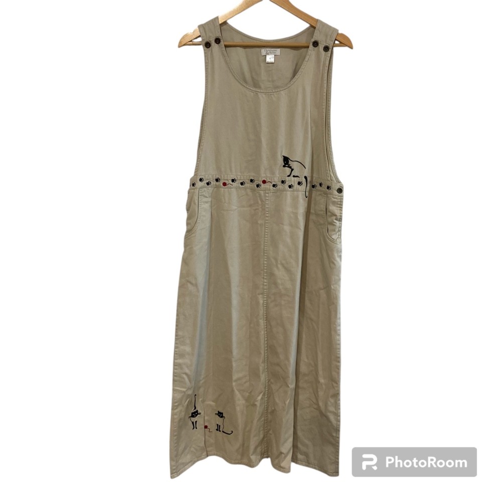 Christopher & Banks Womens XL Jumper Dress Maxi Embroidered Cat Granny VTG