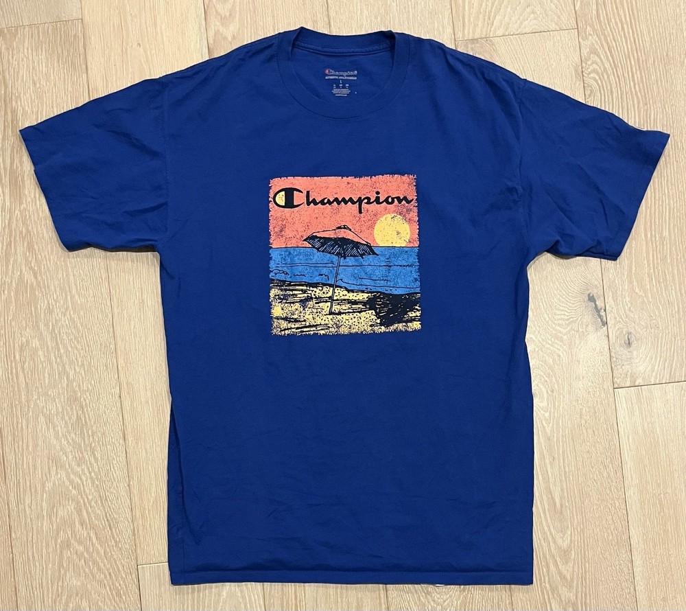 Champion Men's Short Sleeve Beach Graphic T-Shirt, Size Large, Blue