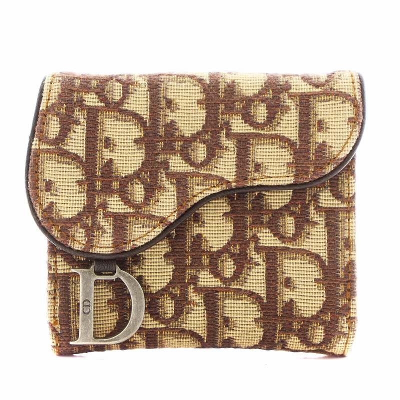 Dior Trotter Saddle Bifold Wallet in Beige Brown Pre-Owned