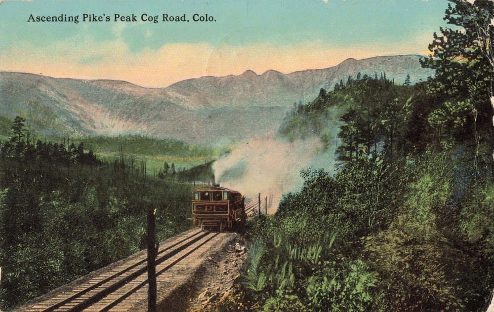 Ascending Pike's Peak Cog Road, Colorado CO - c1910 Vintage Postcard