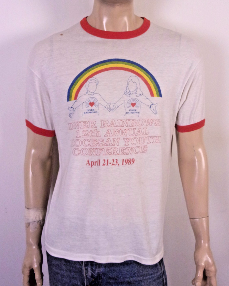 vintage 80s Inner Rainbows 1989 Ringer T-Shirt USA single stitch soft thin XL