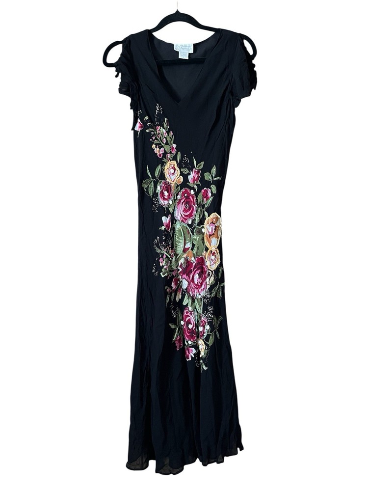 Raiment Fashions Vintage Y2K Sequin Floral Midi Maxi Dress Small Whimsigoth Flaw