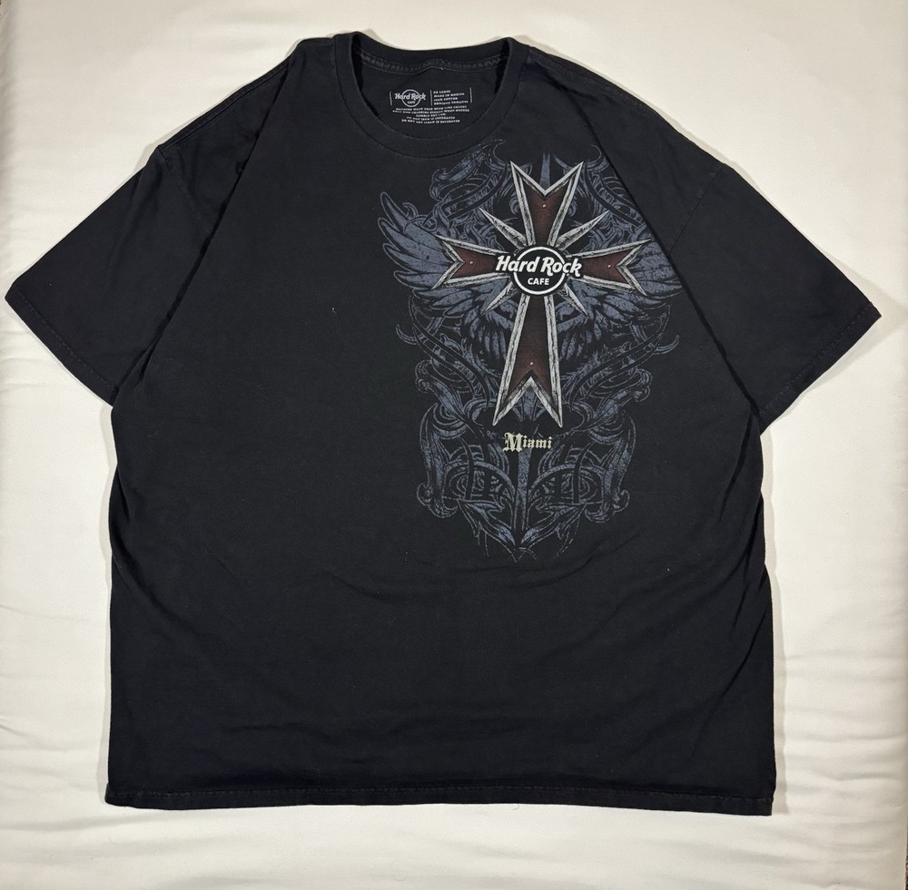 Y2K Grunge Affliction Style Hard Rock Cafe Miami Men’s XXL Black T-Shirt