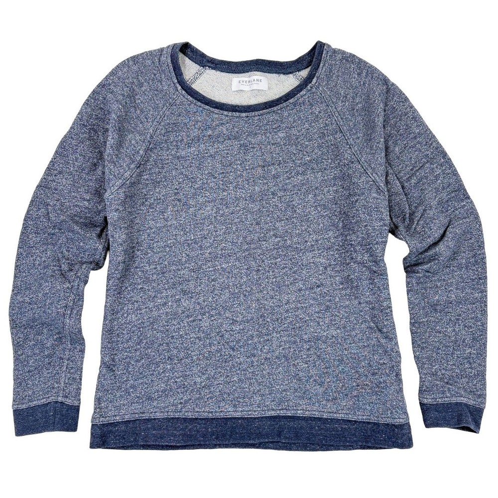Everlane Terry Cotton Crewneck Sweatshirt Women S Navy Blue Coastal Minimalist