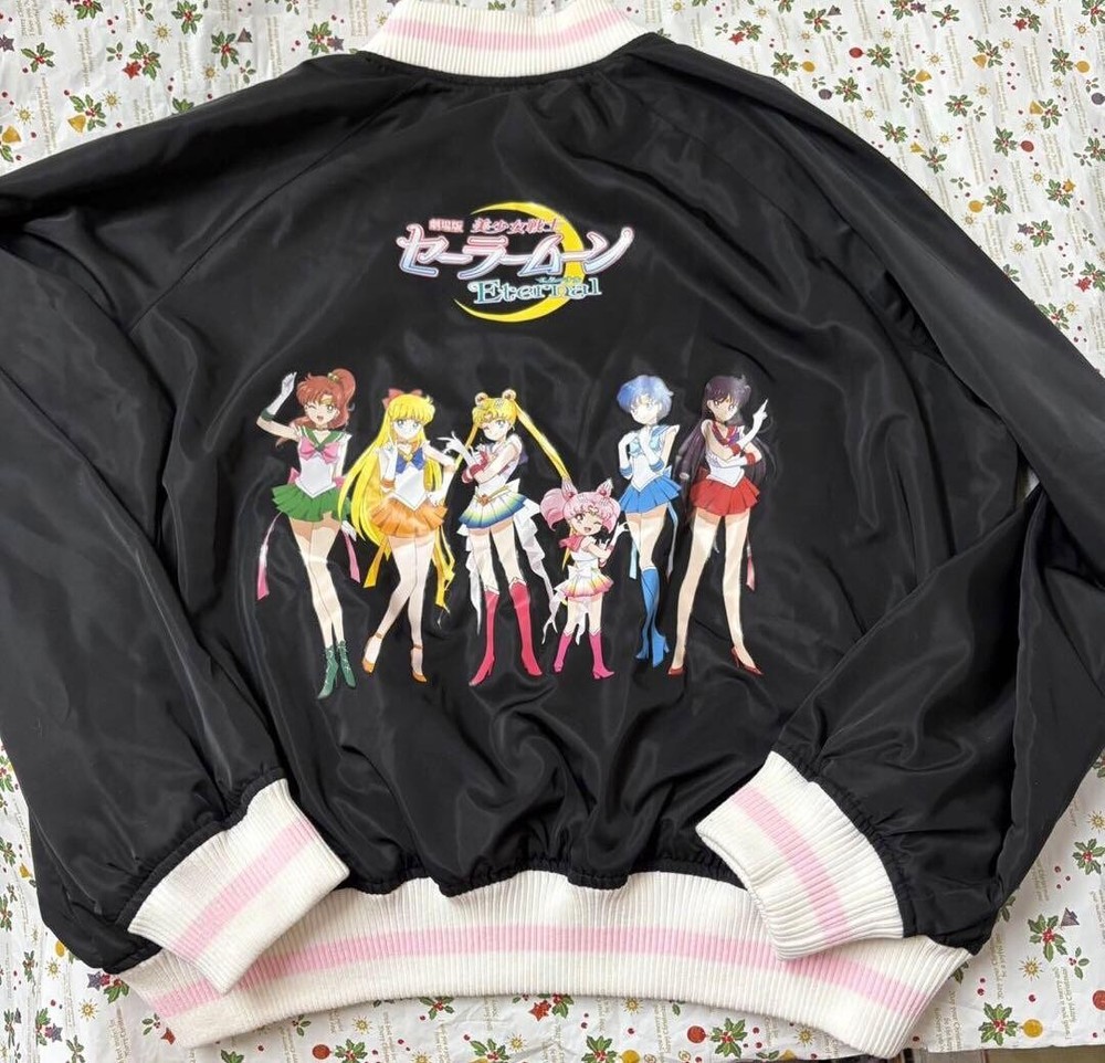 PUNYUS Sailor Moon Sukajan Jacket Black Embroidered Anime Size M