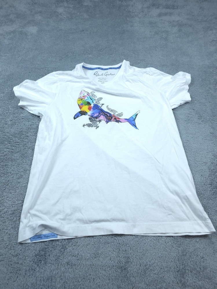 Robert Graham Shirt Mens Medium White Shark Graphic Tee Knowledge Wisdom Truth