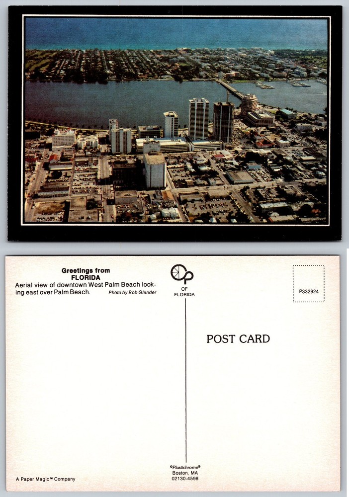 Vintage West Palm Beach FL Aerial View Plastichrome Postcard Florida
