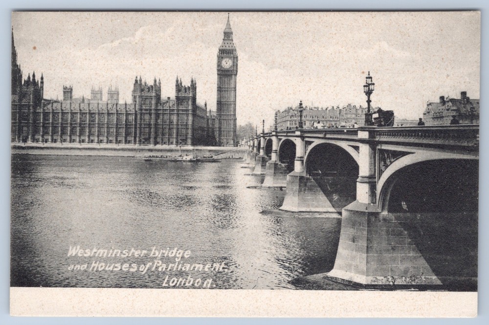 England UK London Westminster Bridge Houses of Parliament Landscape Postcard