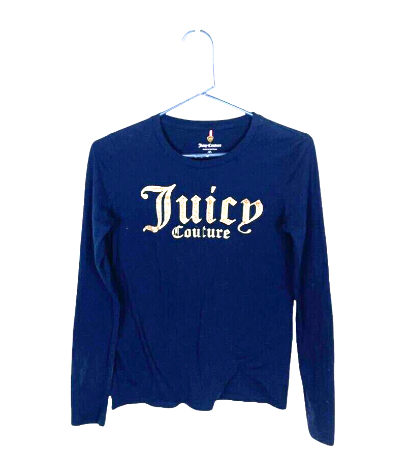 Juicy Couture  womens tee sz S navy blue sparkly graphic spellout Y2K 90's vibe
