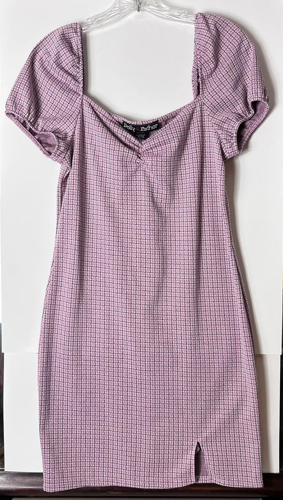 Polly & Esther (Size L) Women’s Gray Pink Short Sleeve Slip On Stretch Dress