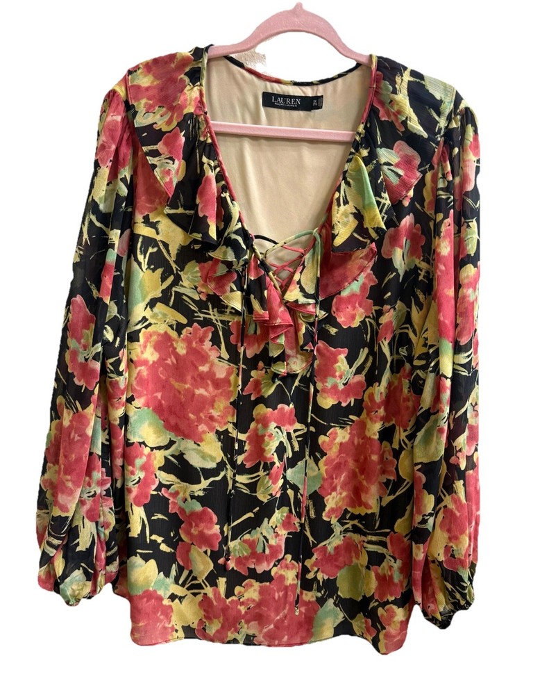 Lauren Ralph Lauren Women's Beautiful Floral Ruffled Blouse Size 3XL