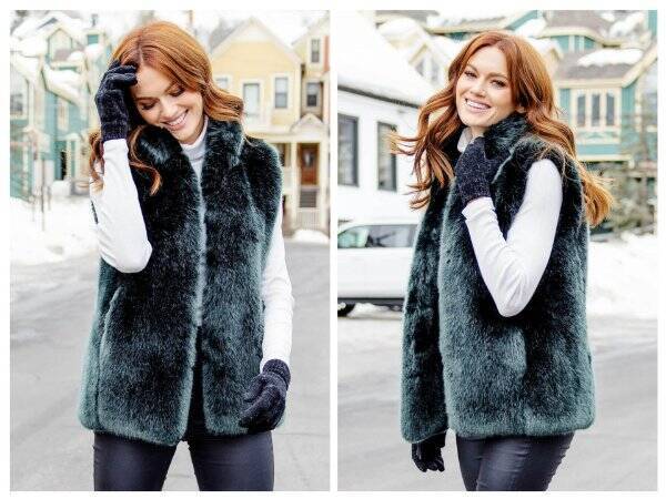 Donna Salyers Fabulous Furs Emerald Mink Fur Couture Hook Vest XS $250