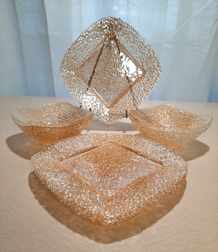 Set of 4 Vetropuro Pebble Textured Glass Bowl And Salad Plates Ardacam Akcam