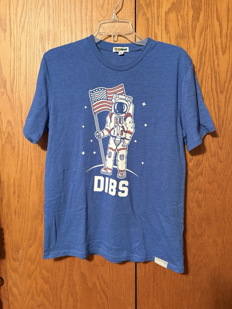 Tipsy Elves Men's Blue Dibs Astronaut NASA Graphic Crew Neck T-Shirt Size L