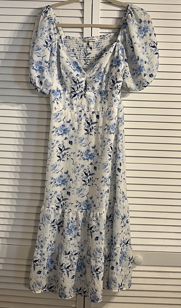 Speechless Flower Dress Large White Blue