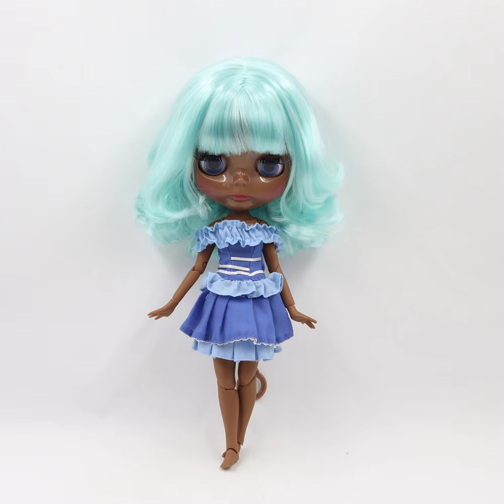 Blythe Doll Nude Shoulder Hair Super Dark Skin Glossy Face BJD Toys Puppet Gifts