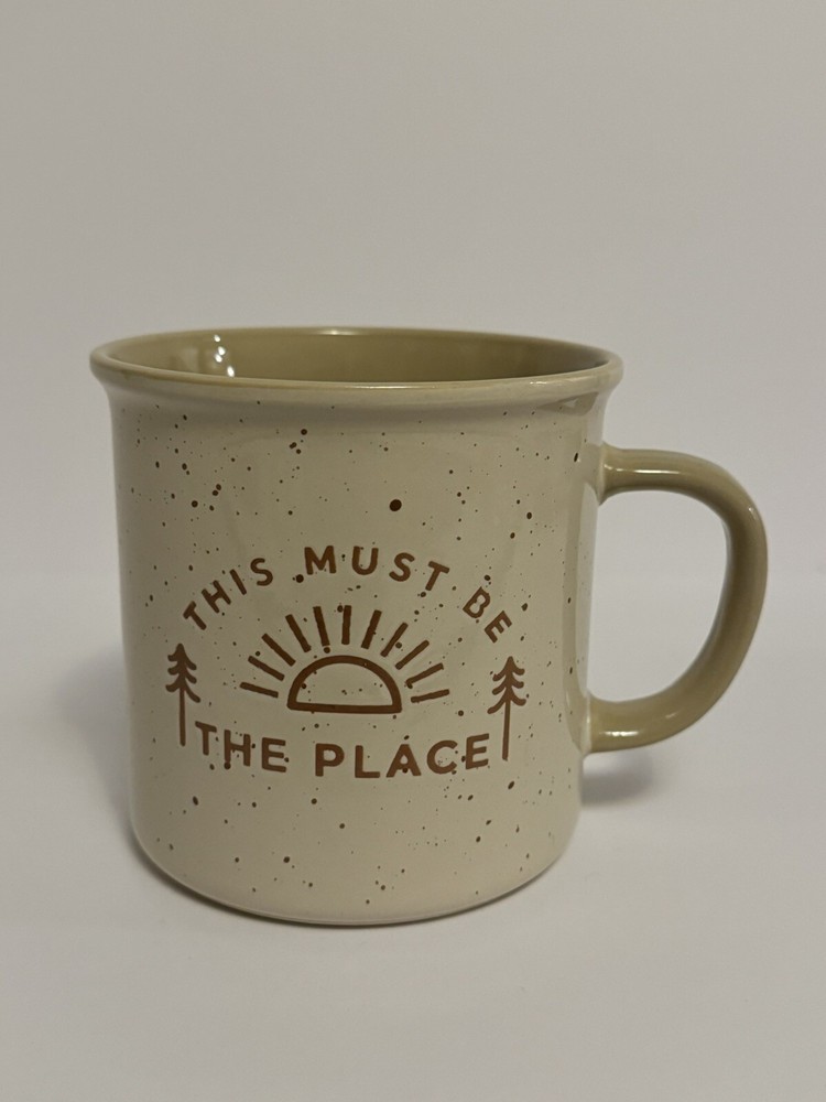 “This Must Be The Place”  Large Coffee Mug 4” Tan Sun Trees
