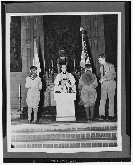 Photo:Boy Scouts Catholic Mass Church 1940s Altar Ceremony Flags