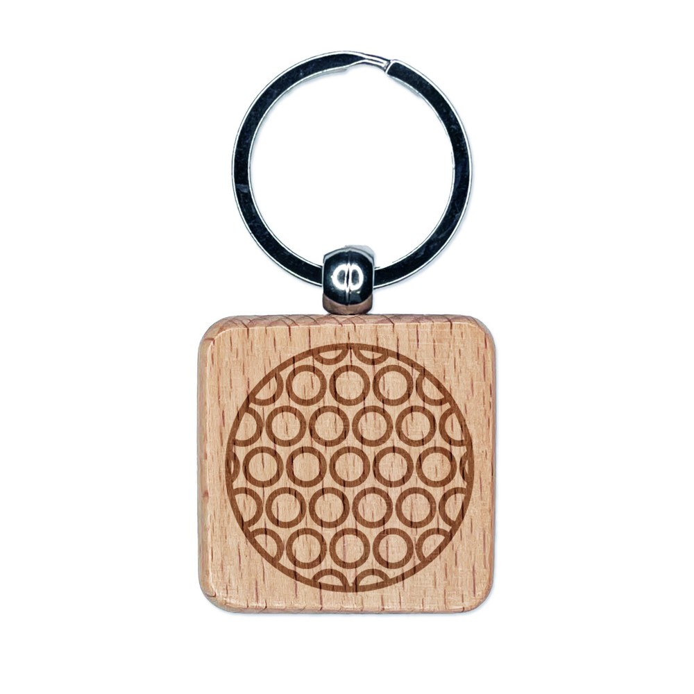 Golf Ball Outline Sport Engraved Wood Square Keychain Tag Charm