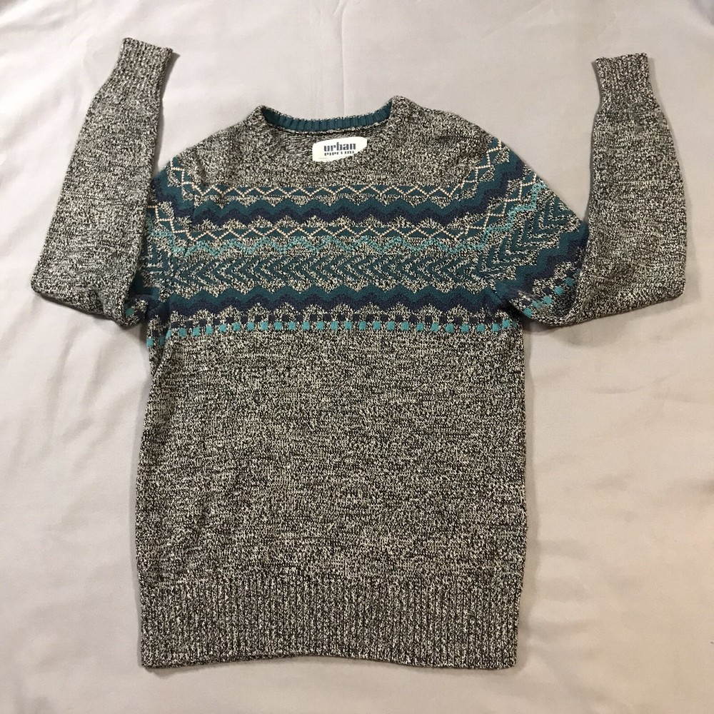 Urban Pipeline Sweater Womens Small Gray Green Fair Isle