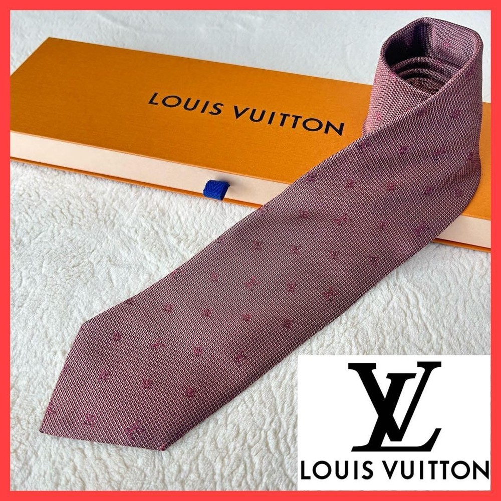 Louis Vuitton Necktie Tie Bordeaux All over monogram pattern LV Men's 100% Silk