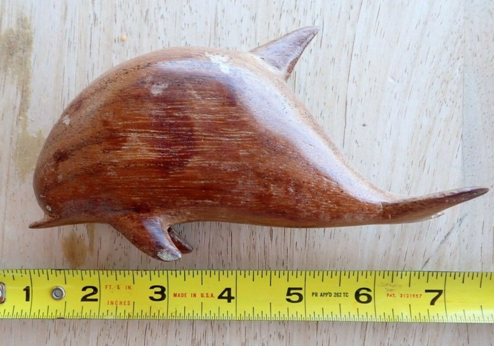 Vintage Hand Carved Hard Wood Dolphin Sculpture Figurine 6.5