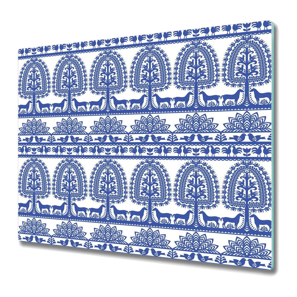 Glass Chopping Cutting Board Polish Kurpie Papercut blue and white 60x52