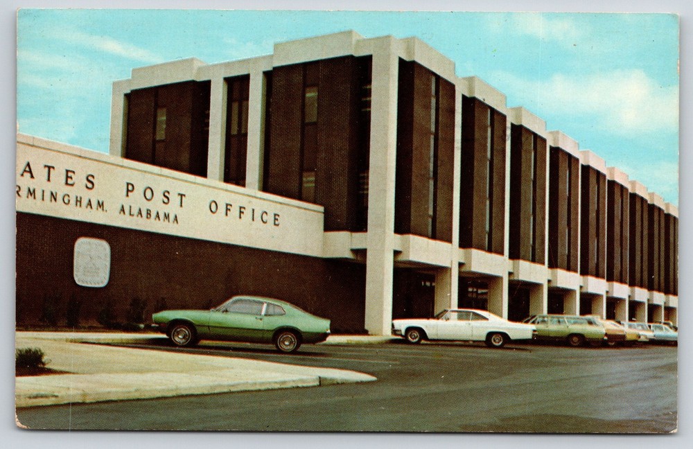 Birmingham Alabama~US Post Office St View~Parking Lot~Moderne~1979 Postcard