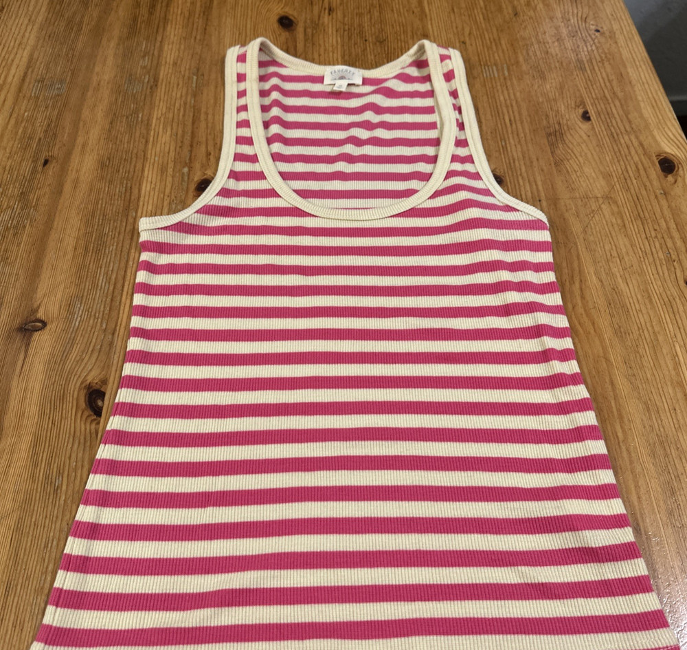 Faherty Pink Beige Striped Ribbed Tank Top Stretch Soft Comfortable size XS